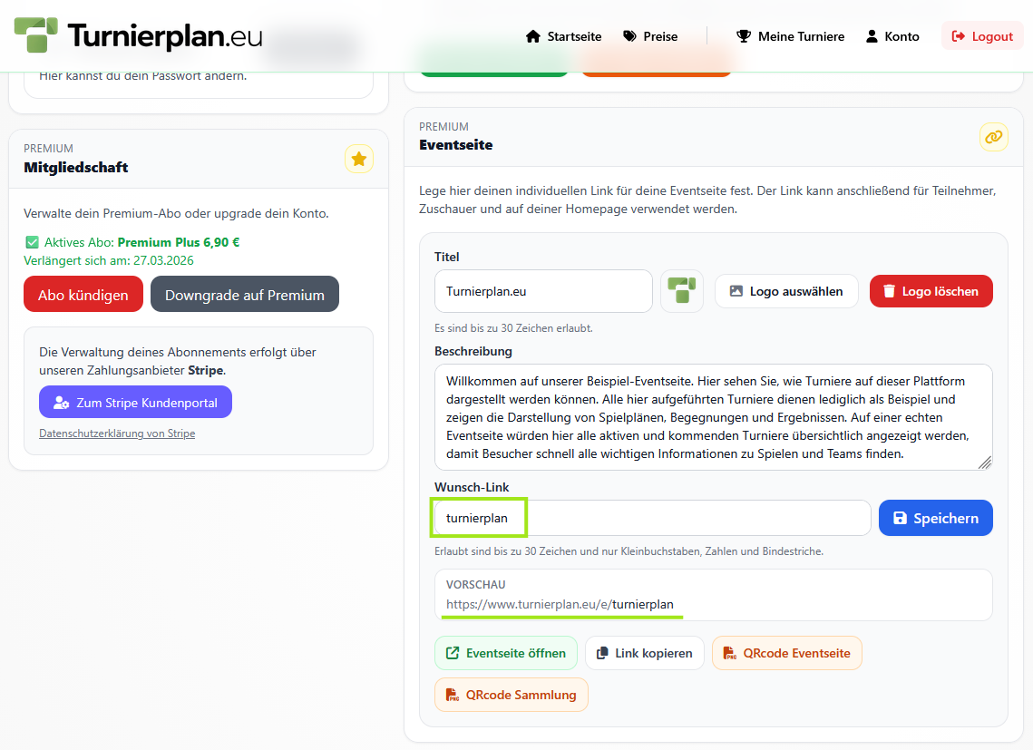 Eventseite Turnierplan.eu Hilfe